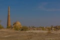 Ruins of ancient Konye-Urgench, Turkmenistan. Kutlug Timur Minaret visibl Royalty Free Stock Photo