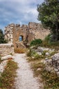 The ruins of the ancient Kritinia castle at Rhodes island, Greece Royalty Free Stock Photo