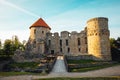 The ruins of ancient Livonian castle in the old town of Cesis in Latvia during a warm sunset Royalty Free Stock Photo