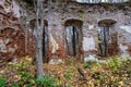The ruins of an ancient red brick church with remnants of white plaster Royalty Free Stock Photo
