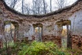 The ruins of an ancient red brick church with remnants of white plaster Royalty Free Stock Photo