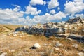 Ruins of an ancient Roman building on the shore of the Great Castel Bay near the Dzhangul tract in western Crimea, Ukraine Royalty Free Stock Photo