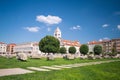 Ruins at the ancient Roman Forum in Zadar, Croatia. St. Mary`s Church in the background