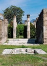 Ruins of an ancient Roman house in Pompeii destroyed by the eruption of Vesuvius in 79 BC, Italy Royalty Free Stock Photo