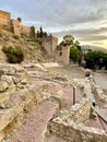 ruins of ancient Roman Theatre at foot of the famous Alcazaba fortress in Malaga. the oldest monument in Malaga City Royalty Free Stock Photo