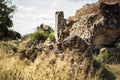 Ruins of ancient romanian aqueduct de Barbegal in Provence, France in hot summer day. Archeological fragment of romain heritage on Royalty Free Stock Photo