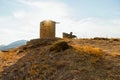 Ruins of ancient stone windmill,island Limnos.