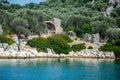 Ruins of the ancient sunken Lycian underwater city of Dolichiste on the island of Kekova. Attraction of the Royalty Free Stock Photo