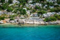 Ruins of the ancient sunken Lycian underwater city of Dolichiste on the island of Kekova. Attraction of the Royalty Free Stock Photo