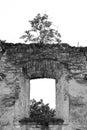 Ruins of an ancient synagogue Shabtai rabbi with arched window, against sky. Texture old dilapidated masonry. Royalty Free Stock Photo