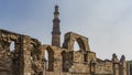 Ruins of the ancient temple complex Qutab Minar. Royalty Free Stock Photo