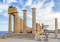 Ruins of ancient temple. Lindos. Rhodes island. Greece Royalty Free Stock Photo