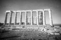 Greece Cape Sounio. Ruins of an ancient temple of Poseidon, the Greek god of the sea, on sunset Royalty Free Stock Photo