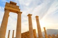 Ruins of ancient temple in sunset. Lindos. Rhodes island. Greece Royalty Free Stock Photo