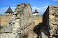 Ruins of ancient wall in medieval fortress in Khotyn.