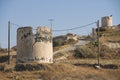 Ruins of ancient windmills at Santorini island, Greece.