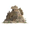 Ruins of antique Mayan pyramid, cartoon style Royalty Free Stock Photo
