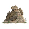 Ruins of antique Mayan pyramid, cartoon style