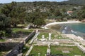 Ruins in Archaeological site of Aliki and small beach, Thassos island, Greece Royalty Free Stock Photo