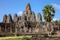 The ruins of Bayon Temple, Angkor Historical Park, Cambodia. Royalty Free Stock Photo