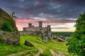 Ruins of beautiful Ogrodzieniec Castle in Poland at sunset Royalty Free Stock Photo
