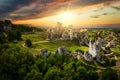 Ruins of beautiful Ogrodzieniec Castle in Poland at sunset Royalty Free Stock Photo