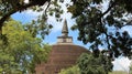 Ruins big and tall buddhist pagoda and banyan tree Royalty Free Stock Photo