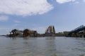 Ruins of an bombed danube bridge in serbia Royalty Free Stock Photo