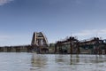 Ruins of an bombed danube bridge in serbia Royalty Free Stock Photo