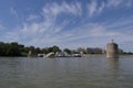 Ruins of an bombed danube bridge in serbia Royalty Free Stock Photo