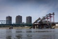 Ruins of an bombed danube bridge in serbia Royalty Free Stock Photo