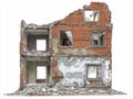 Red Brick Building Ruins Against White Background Royalty Free Stock Photo