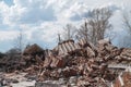 The ruins of a brick house. The house is destroyed, a natural disaster. Royalty Free Stock Photo