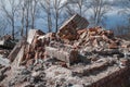 The ruins of a brick house. The house is destroyed, a natural disaster Royalty Free Stock Photo