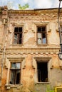 ruins. broken glass in windows of an old ruined building. Royalty Free Stock Photo