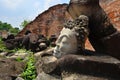 Ruins of Buddha images and temple in historical park of Thailand Royalty Free Stock Photo