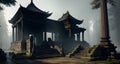 ruins of a buddhist temple, temple in ruines, forest, cinematic epic + rule of thirds octane render Royalty Free Stock Photo