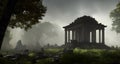 ruins of a buddhist temple, temple in ruines, forest, cinematic epic + rule of thirds octane render