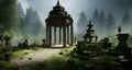 ruins of a buddhist temple, temple in ruines, forest, cinematic epic + rule of thirds octane render Royalty Free Stock Photo