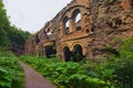 Ruins of buildings within in abandoned Tarakaniv Fort in the summer cloudy day. Rivne oblast, Ukraine