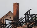 Ruins of a burned down residential building after a fire Royalty Free Stock Photo