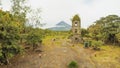 The ruins of Cagsawa church, showing Mount Mayon erupting in the background. Cagsawa Albay Philippines. Royalty Free Stock Photo