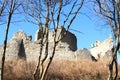 Ruins of castle Castel Romano behind trees Royalty Free Stock Photo