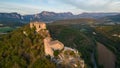 Ruins of the castle of Soyans in Provence in the DrÃ´me during sunset, France.