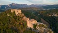 Ruins of the castle of Soyans in Provence in the DrÃ´me during sunset, France.