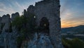 Ruins of the castle of Soyans in Provence in the DrÃ´me during sunset, France.