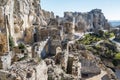 Ruins of the castle standing atop of picturesque village