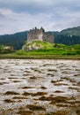 Ruins of Castle Tioram during low tide. Loch Moidart, Lochaber, Scotland. Royalty Free Stock Photo