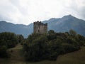 Ruins of Castle Wartau towering above the Rhine Valley in Werdenberg in the canton of St. Gallen in Switzerland