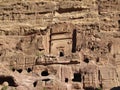 Ruins and caves of the ancient city in the rocks in Petra, the former capital of Jordan.